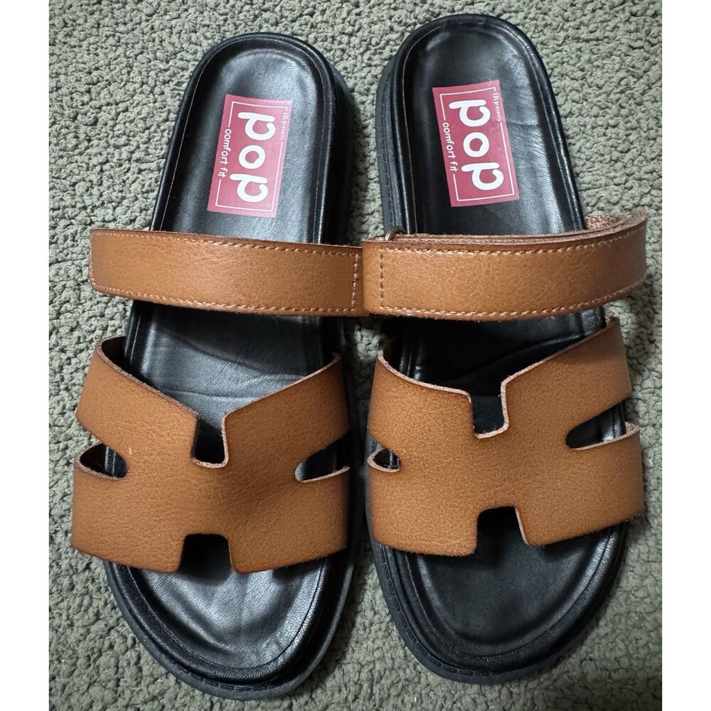Pop Comfort Fit Brown And Black Slip On Sandals Woman’s Size 6.5